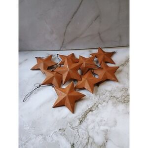Primitive Metal Stars - Set of 9-Rustic Red Country Rusty Ornaments Hangers 2.5"